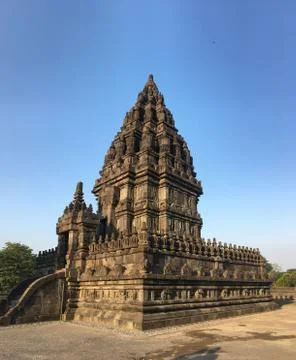 Sunset at the beautiful temple of Prambanan in Java, Indonesia Fotos de archivo