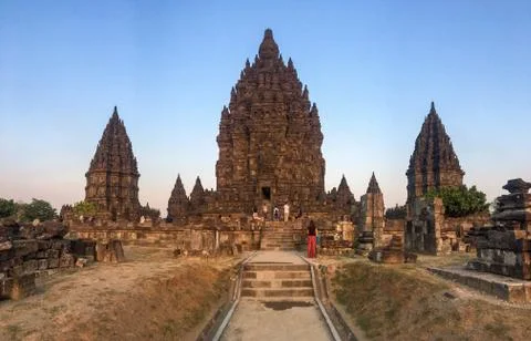 Sunset at the beautiful temple of Prambanan in Java, Indonesia Fotos Stock