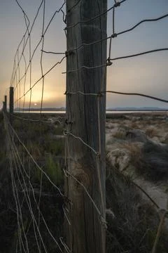 Sunset Behind Barbed Wire Stock Photos