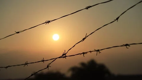 Sunset Behind Barbed Wire – A Powerful Symbolic Scene Video stock 328594243