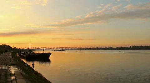 Sunset behind the bridge Stock Footage 56993862