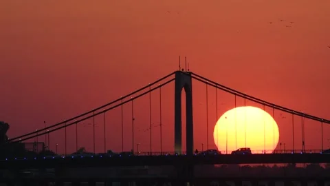 Sunset behind bridge Stock Footage 280482165