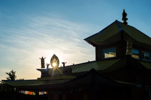 Sunset behind a Buddhist temple Stock Photos