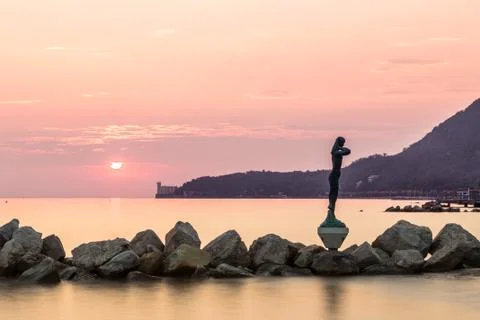 Sunset behind the castle of Trieste Stock Photos