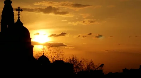Sunset behind the church. Timelapse Stock Footage 19034160
