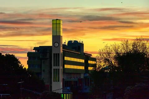 Sunset Behind Clock Tower The City of Palmerston North Stock Photos