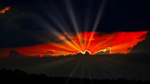 Sunset Behind Dark Clouds - High Contrast Stock Photos