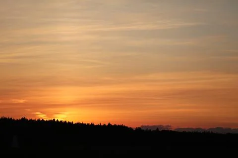 Sunset behind the forest Stock Photos