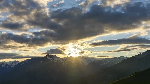 Sunset behind Grossvenediger, wide angle Stock Footage 122488587