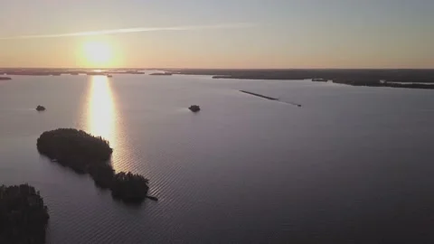 Sunset behind islands at lake Saimaa Stock Footage 154496891