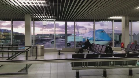 Sunset behind KLM 747 Stock Footage 132982514