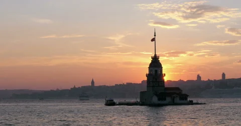 Sunset behind maidens tower 4k 库存影片 62064104
