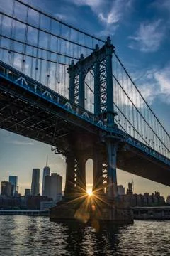 Sunset behind the Manhattan Bridge Stock Photos