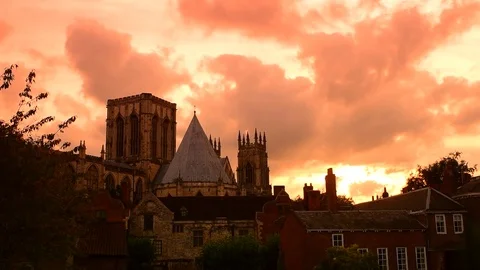 Sunset behind medieval york minster yorkshire united kingdom Stock Footage 82931687