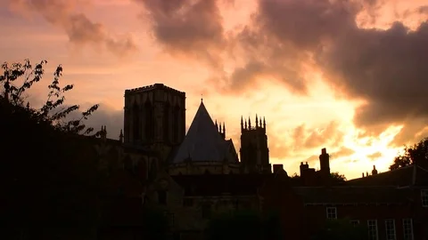Sunset behind medieval york minster yorkshire united kingdom Stock Footage 82931751