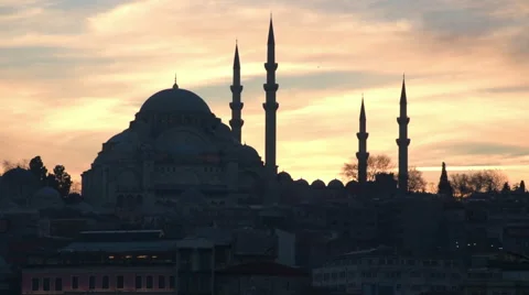 Sunset behind the mosque in Istanbul Turkey Stock-Footage 60438215