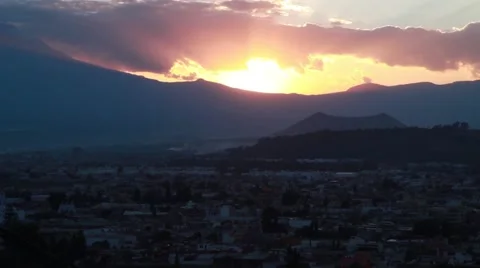 Sunset Behind Mountain Over Mexican City Landscape Stock Footage 50249600