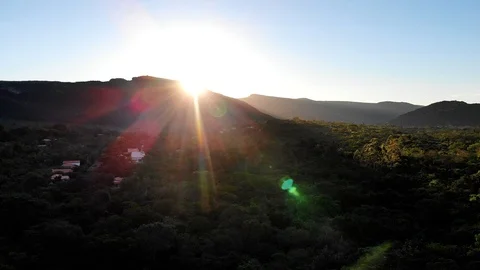 Sunset behind the mountains at Vale do Capao, Chapada Diamantina Stock Footage 126051993