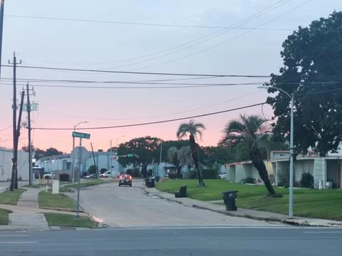Sunset Behind Palms Trees- Red Sky in Houston, Texas Stock Photos