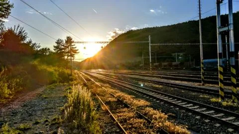 Sunset behind the railway Stock Photos