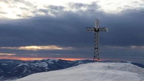 Sunset behind the summit cross Stock Footage 165408565