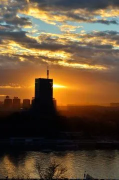 Sunset behind tower Stock Photos