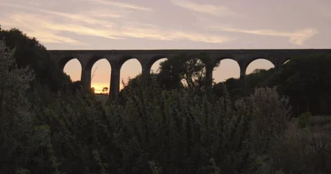 Sunset behind Viaduct Stock Footage 205517366