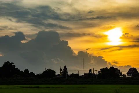 Sunset behind Wat Lad Pha Dook , Temple. Stock Photos