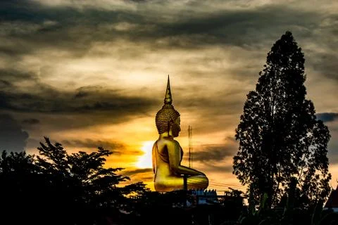 Sunset behind Wat Lad Pha Dook , Temple. Stock Photos