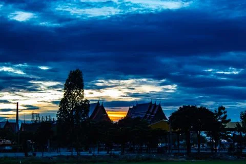 Sunset behind Wat Lad Pha Dook , Temple in Nonthaburi , Thailand. Stock Photos