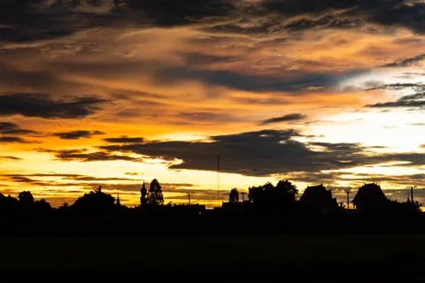 Sunset behind Wat Lad Pha Dook , Temple in Nonthaburi , Thailand. Stock Photos