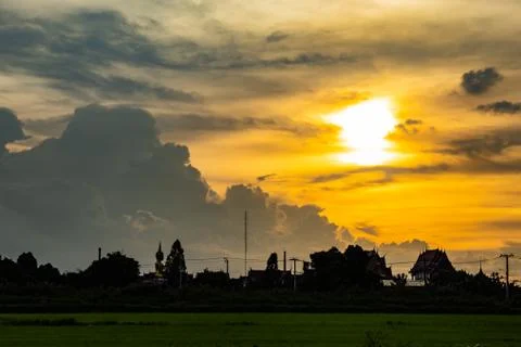 Sunset behind Wat Lad Pha Dook , Temple. Stock Photos