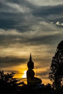 Sunset behind Wat Lad Pha Dook , Temple. Stock Photos