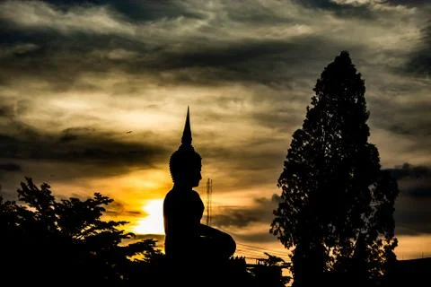 Sunset behind Wat Lad Pha Dook , Temple. Stock Photos