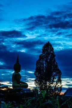 Sunset behind Wat Lad Pha Dook , Temple in Nonthaburi , Thailand. Stock Photos