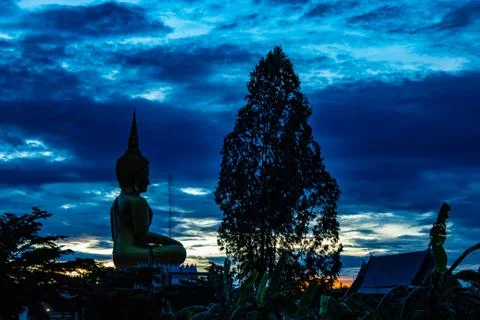 Sunset behind Wat Lad Pha Dook , Temple in Nonthaburi , Thailand. Stock Photos
