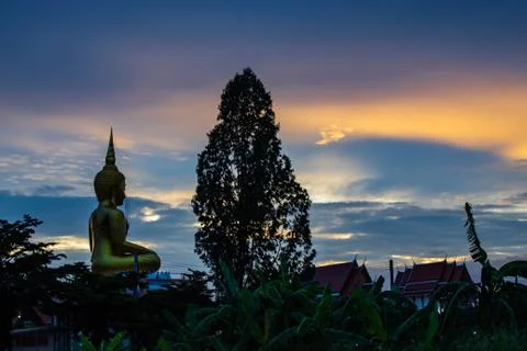 Sunset behind Wat Lad Pha Dook , Temple in Nonthaburi , Thailand. Stock Photos