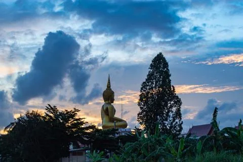 Sunset behind Wat Lad Pha Dook , Temple in Nonthaburi , Thailand. Stock Photos