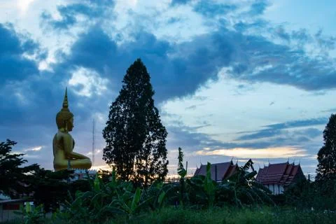 Sunset behind Wat Lad Pha Dook , Temple in Nonthaburi , Thailand. Stock Photos