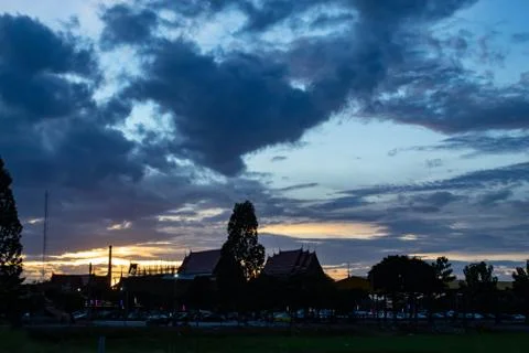 Sunset behind Wat Lad Pha Dook , Temple in Nonthaburi , Thailand. Stock Photos