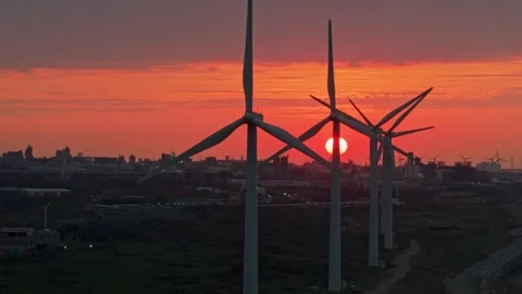 Sunset Behind Wind Turbines 스톡 동영상 314120999
