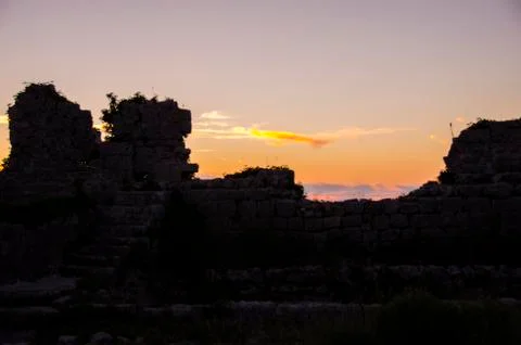 Sunset Behing the Ruins Stock Photos