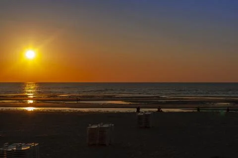 Sunset at Belgium Beach Stock Photos