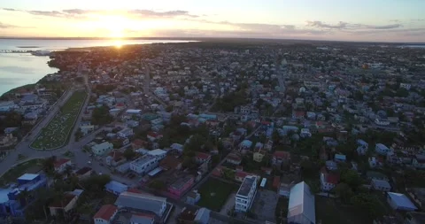 Sunset in Belize City and Downtown. Caribbean Country. Drone Point of View... Stock Footage 237451127