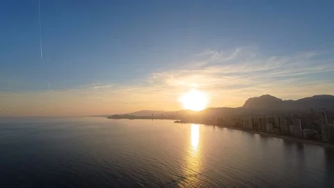 Sunset in Benidorm Cityscape Timelapse, Beach holiday time-lapse Stock Footage 194240468