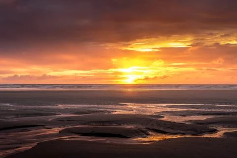 Sunset on Berck Beach in summer Stock Photos
