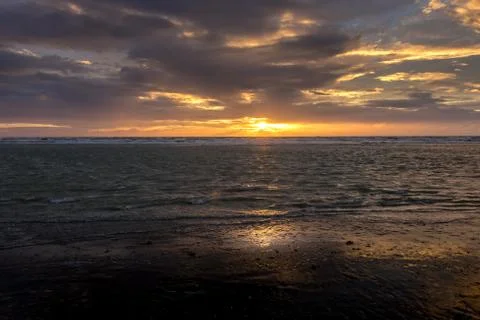 Sunset on Berck Beach in summer Stock Photos