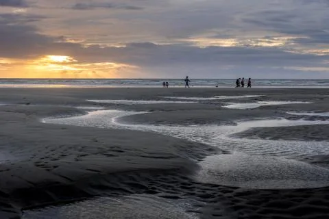 Sunset on Berck Beach in summer Stock Photos