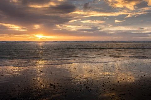 Sunset on Berck Beach in summer Stock Photos