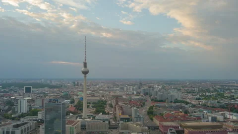 Sunset berlin cityscape tv tower district aerial panorama timelapse 4k germany Stock-Footage 148000706